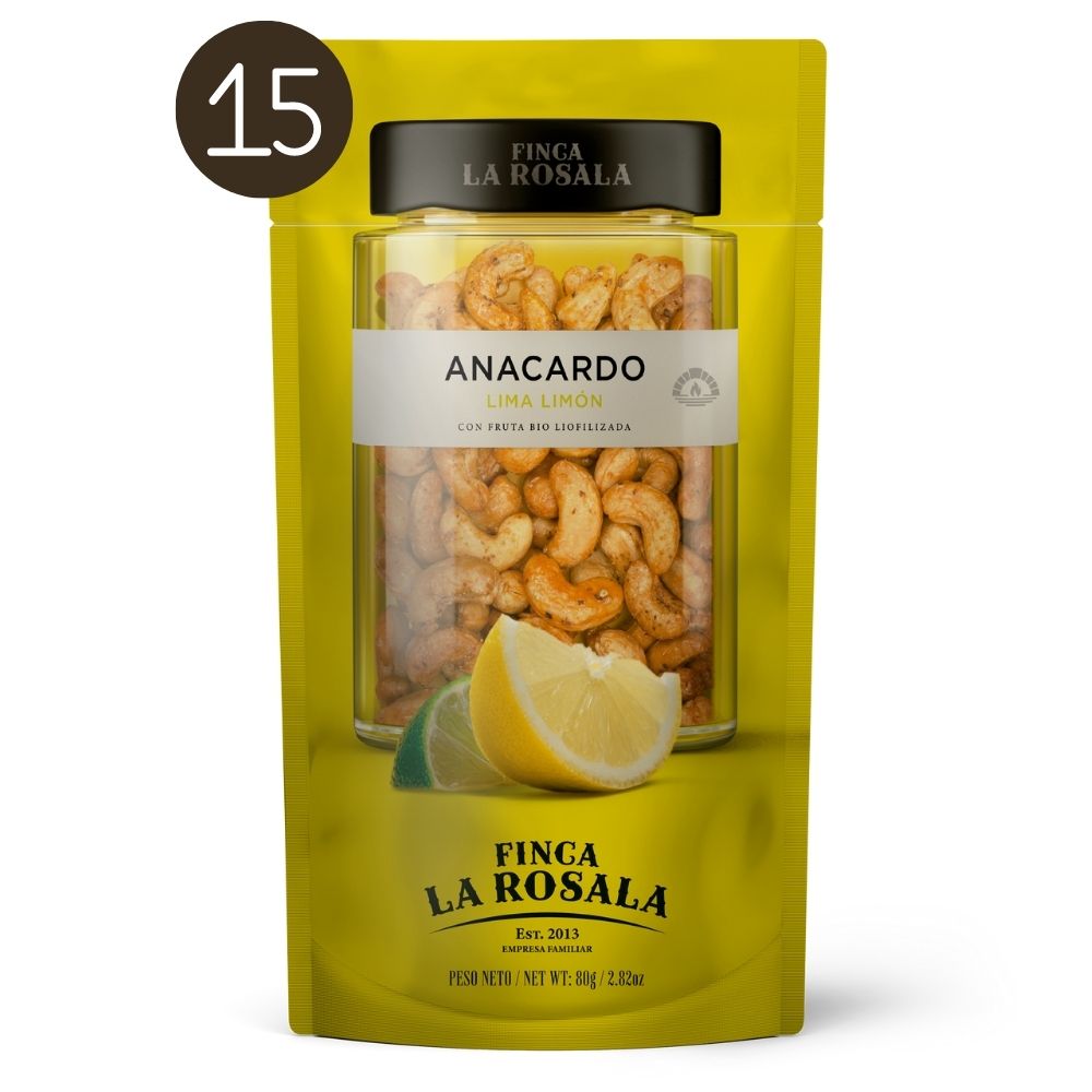
                  
                    anacardos tostados sabor lima limón 15 bolsas de 80 gramos
                  
                